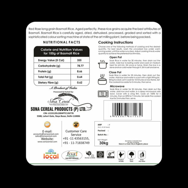 RED ROSE SONA MASOORI BASMATI RICE, 30 KG - Image 6