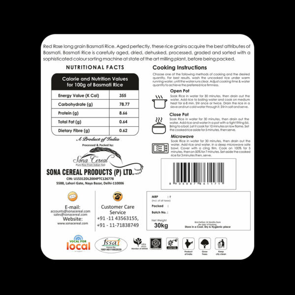 RED ROSE PREMIUM BASMATI RICE, 30 KG - Image 6