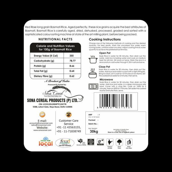 RED ROSE MINI MONGRA BASMATI RICE, 30 KG - Image 6