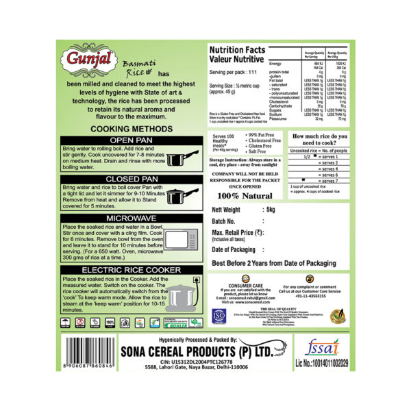 GUNJAL PREMIUM BASMATI RICE, 5 KG - Image 6