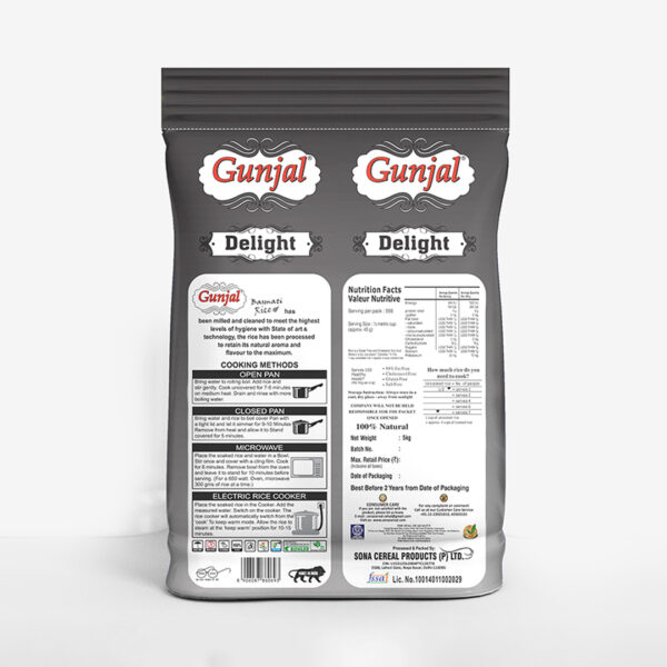 GUNJAL DELIGHT BASMATI RICE, 5 KG - Image 2
