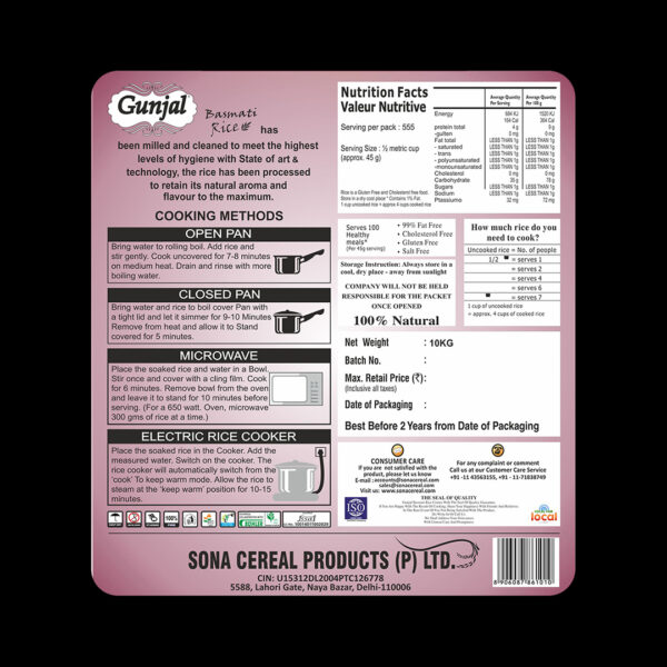GUNJAL REGULAR BASMATI RICE, 10 KG (SELLA) - Image 6