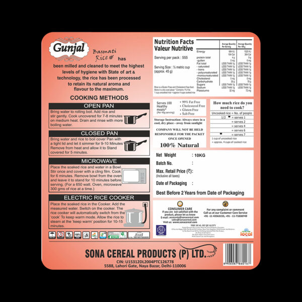 GUNJAL ROYAL BASMATI RICE, 10 KG - Image 6