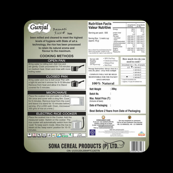 GUNJAL 1121 SELLA BASMATI RICE, 30 KG - Image 6
