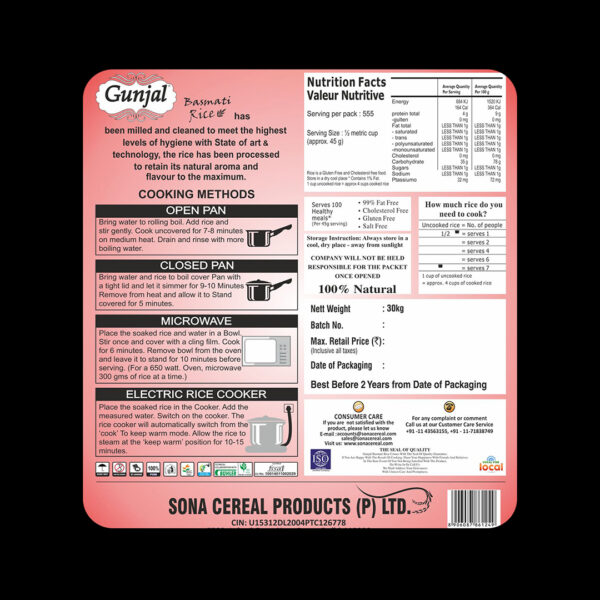 GUNJAL ROYAL BASMATI RICE, 30 KG - Image 6