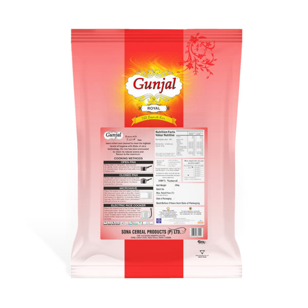GUNJAL ROYAL BASMATI RICE, 30 KG - Image 2