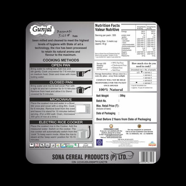 GUNJAL DELIGHT BASMATI RICE, 30 KG - Image 6