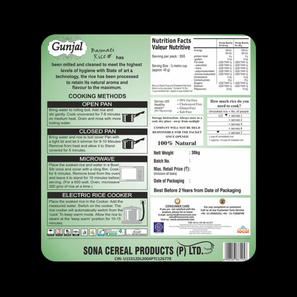 GUNJAL PREMIUM BASMATI RICE, 30 KG - Image 6