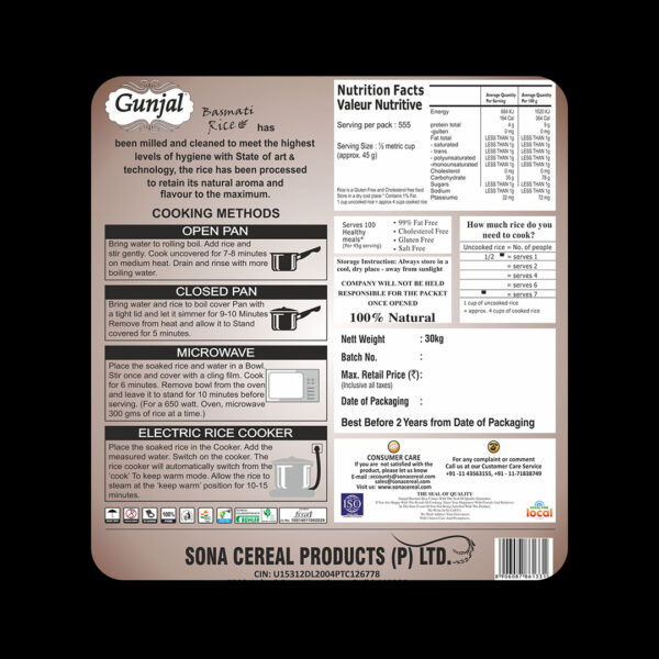 GUNJAL PREMIUM SELLA BASMATI RICE, 30 KG - Image 6