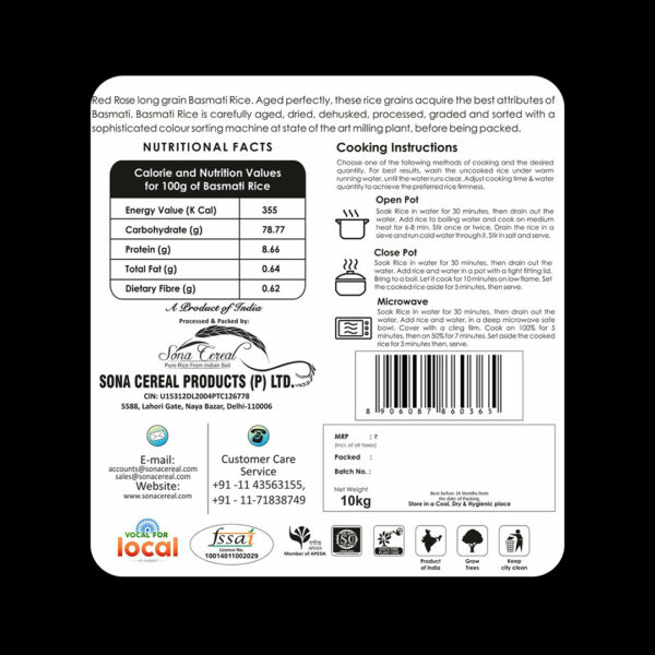 RED ROSE MINI MONGRA BASMATI RICE, 10 KG - Image 6