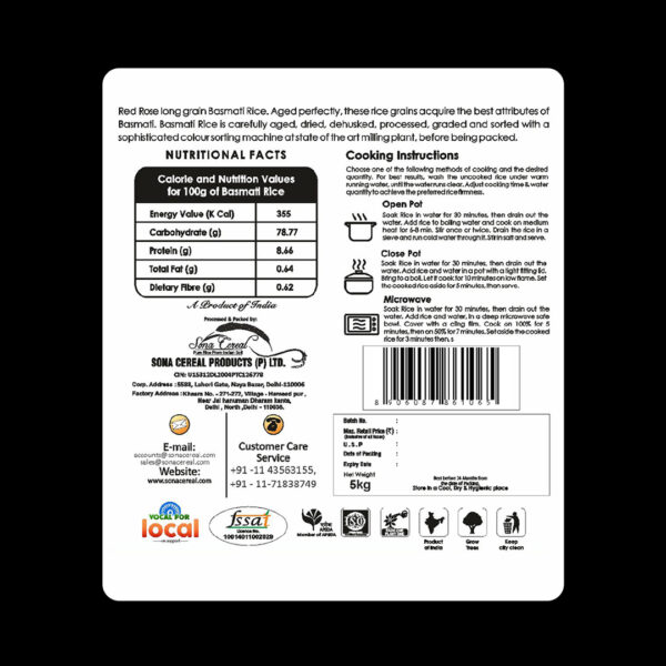 RED ROSE MONGRA BASMATI RICE, 5 KG - Image 5