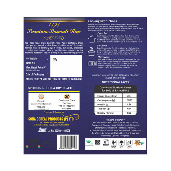 RED ROSE PREMIUM BASMATI RICE, 5 KG ( PACK OF 4 - 20 KG ) - Image 6