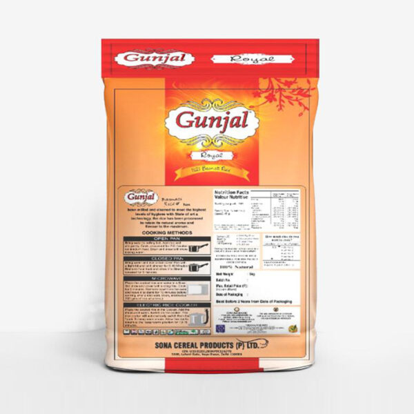GUNJAL ROYAL BASMATI RICE, 5 KG - Image 2