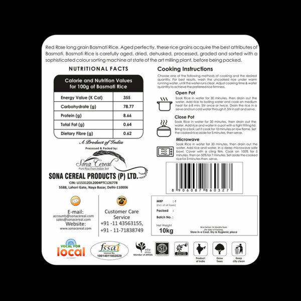 RED ROSE ROZANA (MINI DUBAR) BASMATI RICE, 10 KG - Image 6