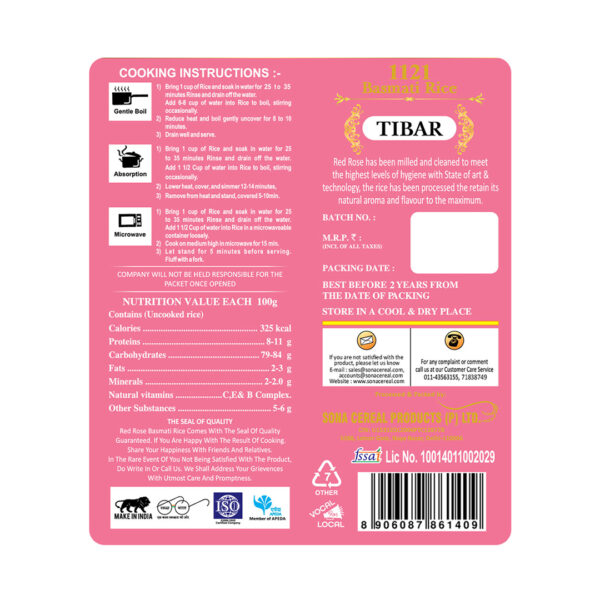 RED ROSE TIBAR BASMATI RICE, 1 KG - Image 6