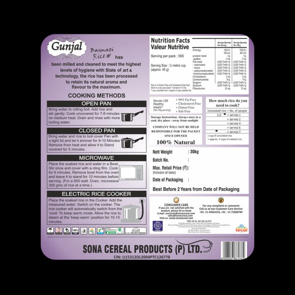 GUNJAL TIBAR BASMATI RICE, 30 KG (SELLA) - Image 6
