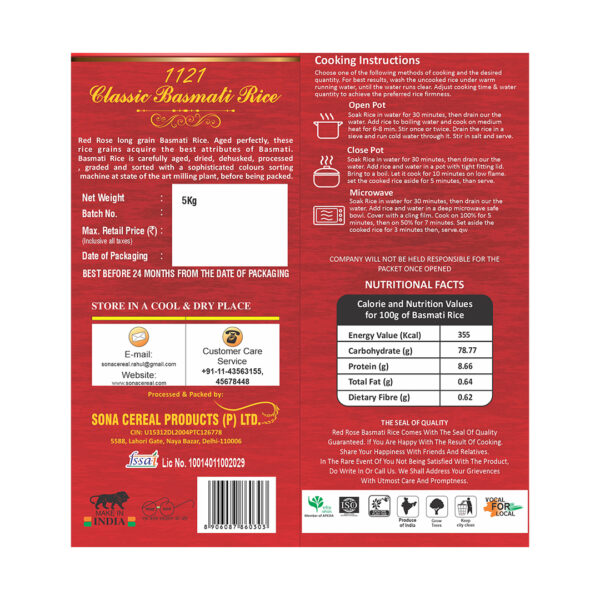 RED ROSE CLASSIC BASMATI RICE, 5 KG - Image 4