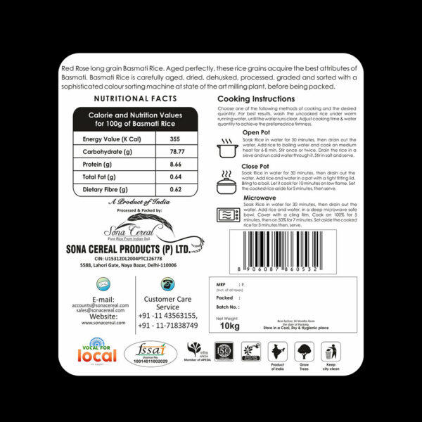 RED ROSE DUBAR BASMATI RICE, 10 KG - Image 6