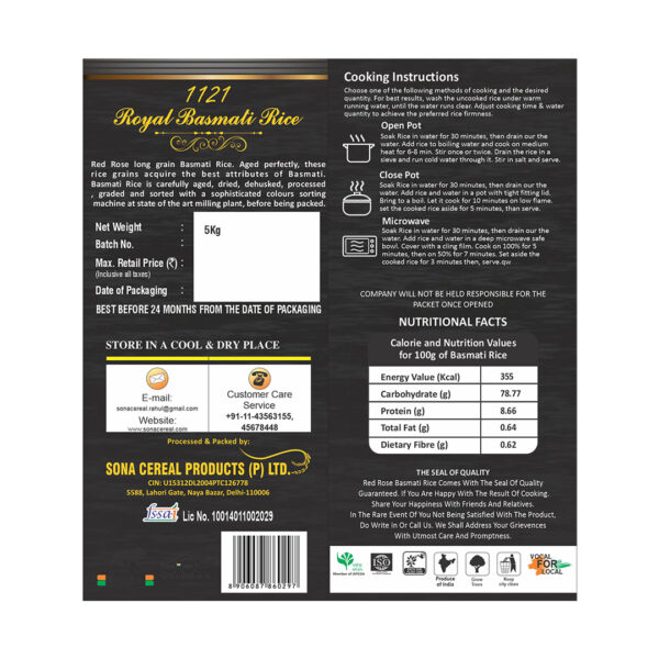 RED ROSE ROYAL XXXL BASMATI RICE, 5 KG - Image 6