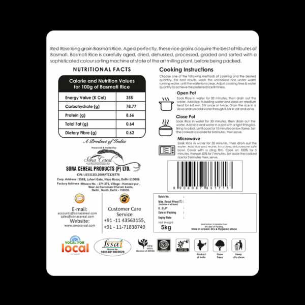 RED ROSE ROZANA BASMATI RICE, 5 KG - Image 4