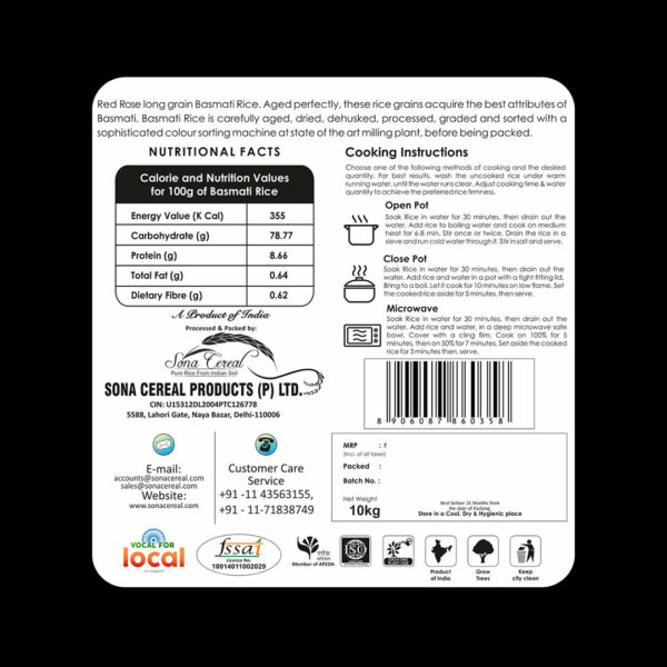 RED ROSE TIBAR BASMATI RICE, 10 KG - Image 6
